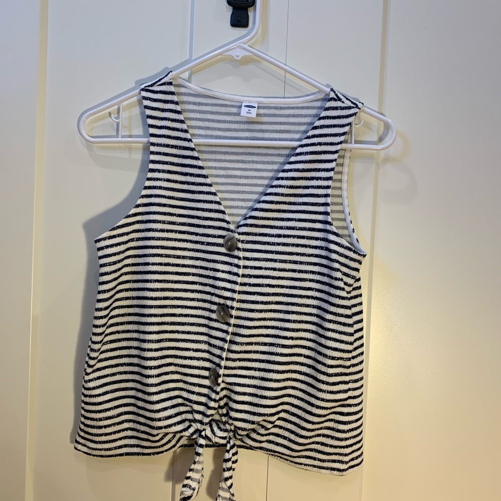Blue and white button striped tank top XS women